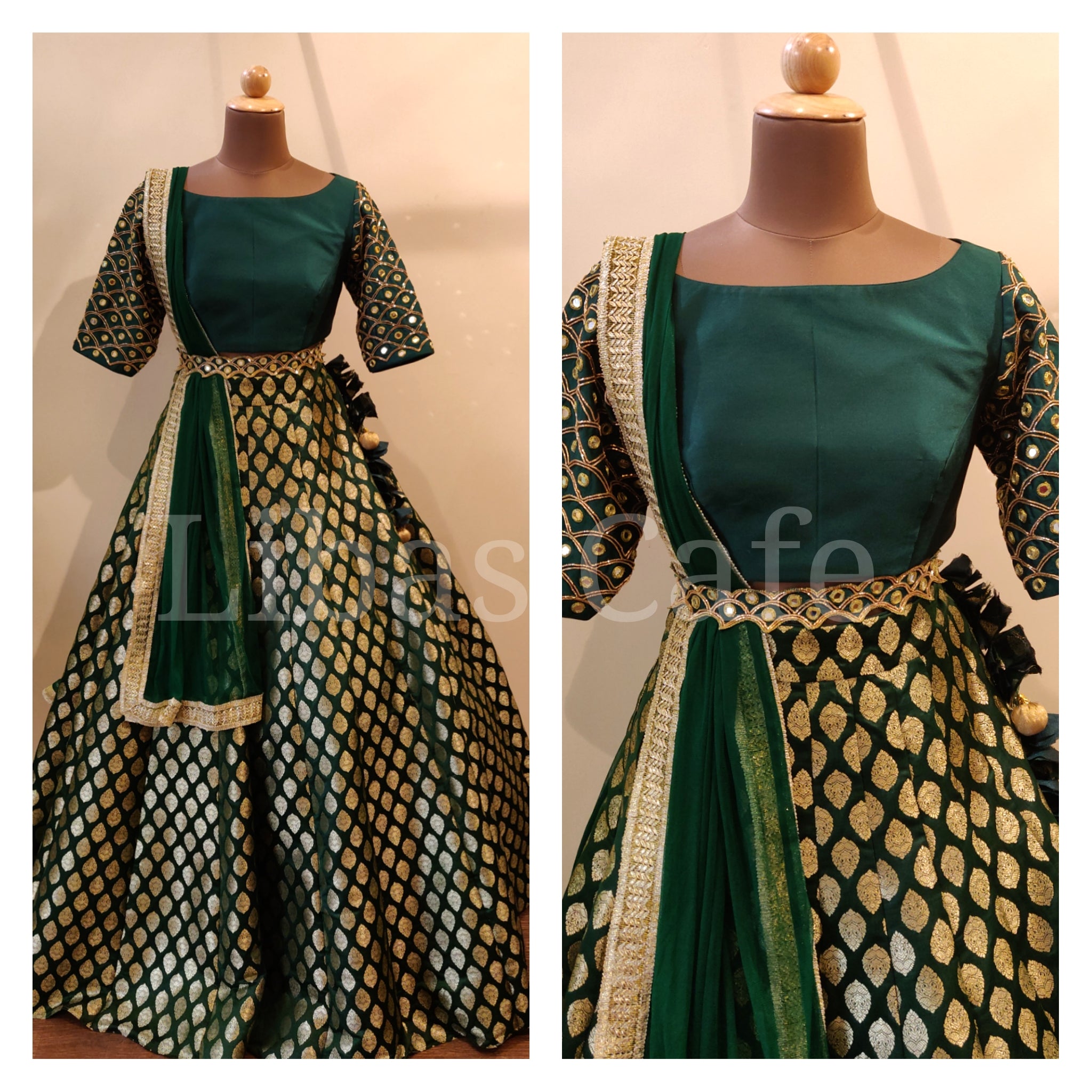 Green Brocade Mirror Lehenga
